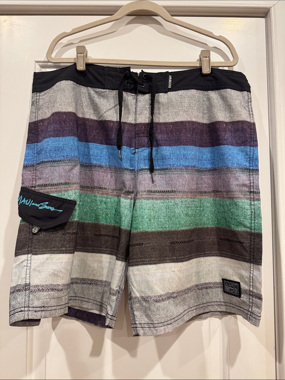 Maui and Sons Men's Striped Green & Blue Board Shorts